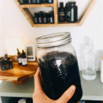 Jar of homemade elderberry syrup